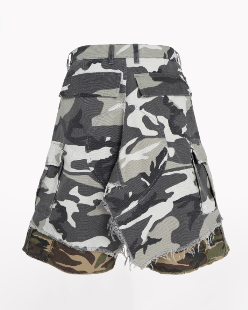 Streetwear Layered Baggy Gray Camo Jorts