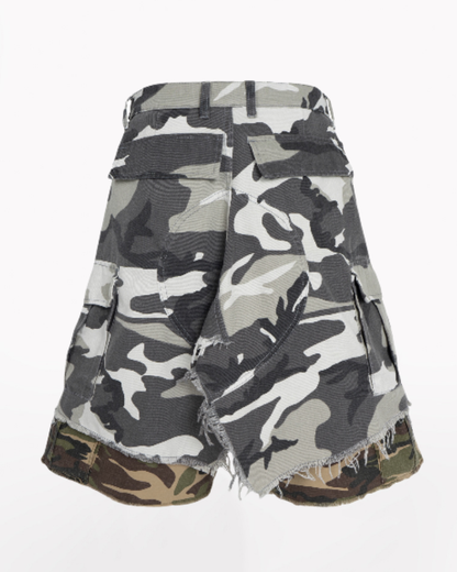 Streetwear Layered Baggy Gray Camo Jorts
