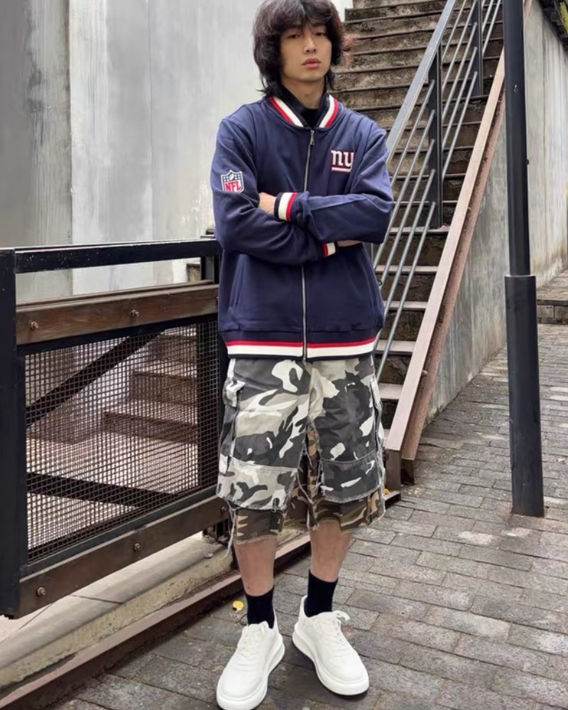 Streetwear Layered Baggy Gray Camo Jorts