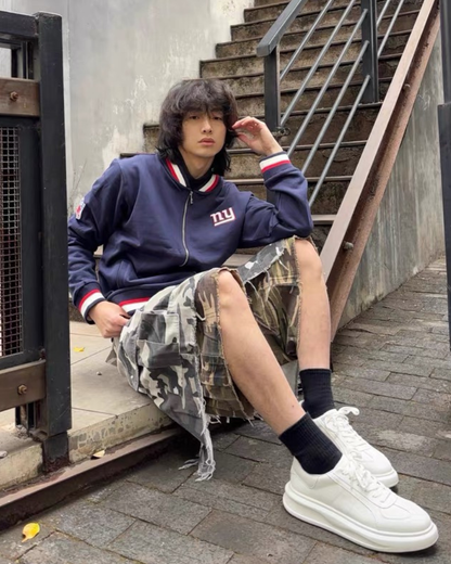 Streetwear Layered Baggy Gray Camo Jorts