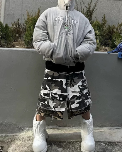 Streetwear Layered Baggy Gray Camo Jorts