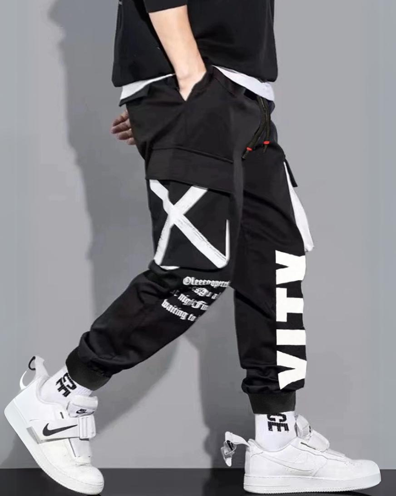 Streetwear Letter Ribbon Plus Size Cargo Pants