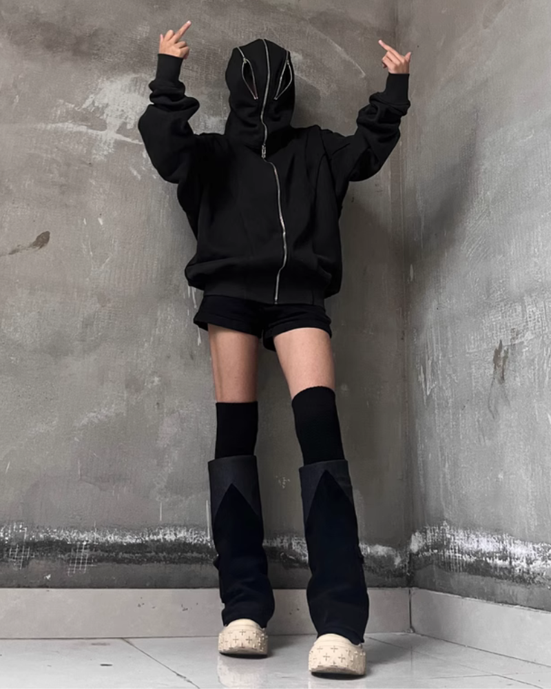 Streetwear Full Zip Mask Hoodie Jacket