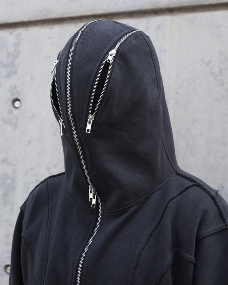 Streetwear Full Zip Mask Hoodie Jacket