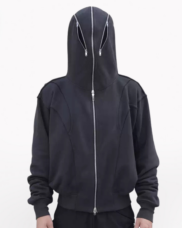 Streetwear Full Zip Mask Hoodie Jacket