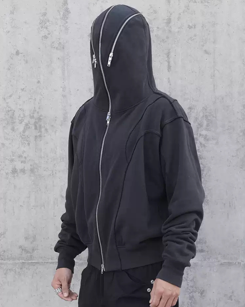 Streetwear Full Zip Mask Hoodie Jacket