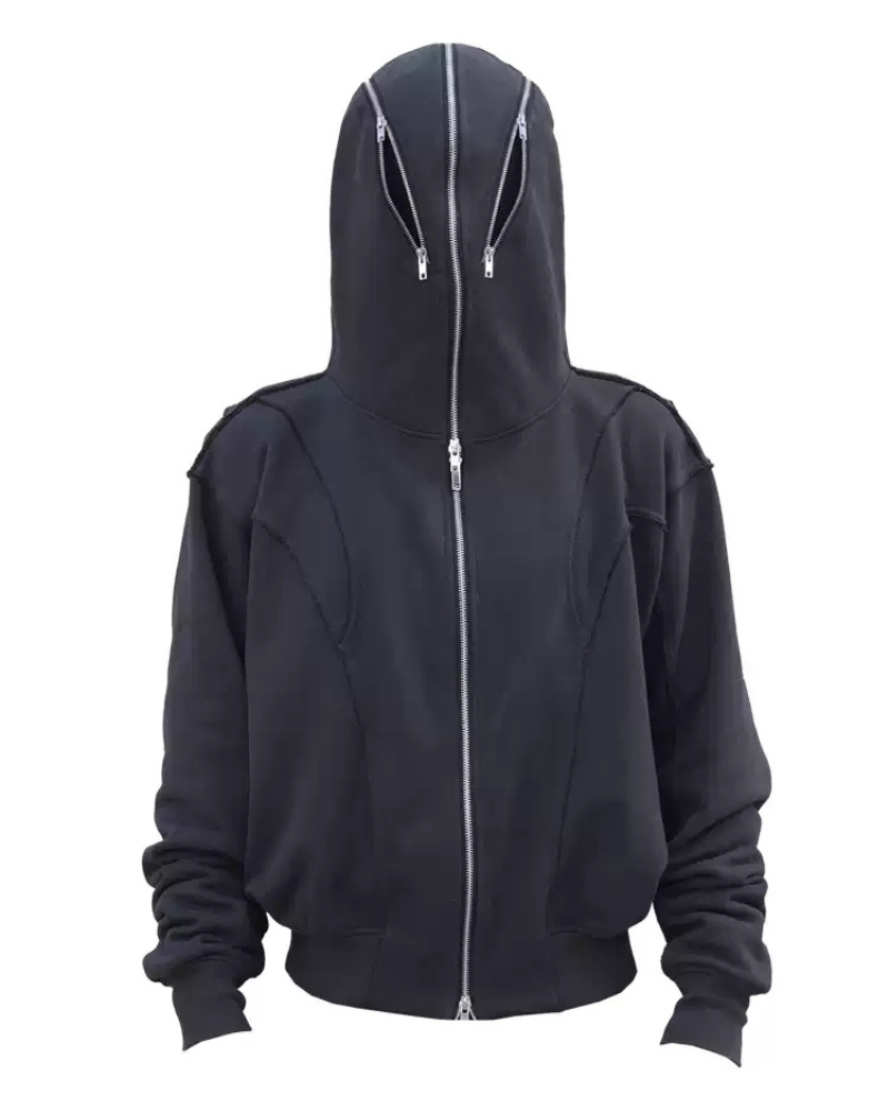 Streetwear Full Zip Mask Hoodie Jacket