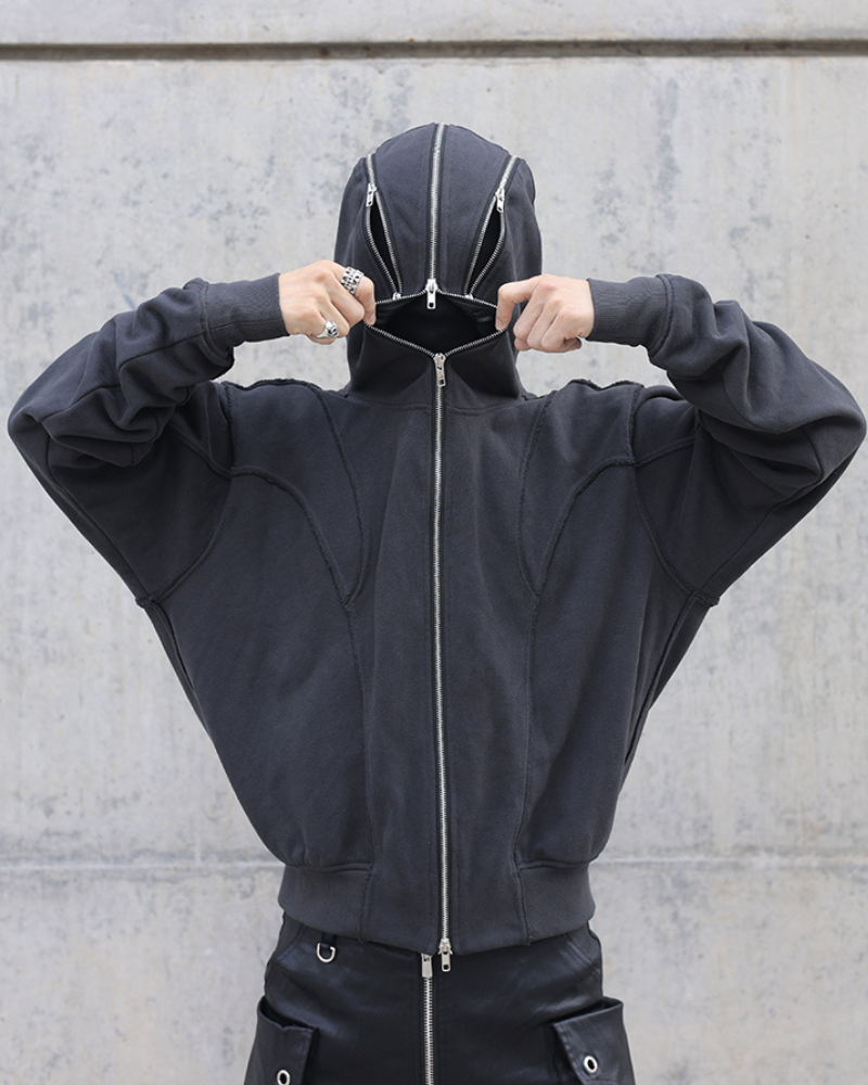 Streetwear Full Zip Mask Hoodie Jacket