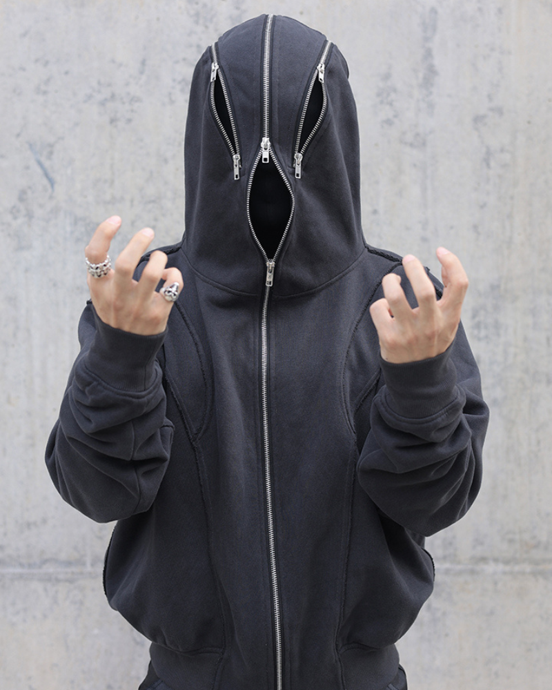 Streetwear Full Zip Mask Hoodie Jacket