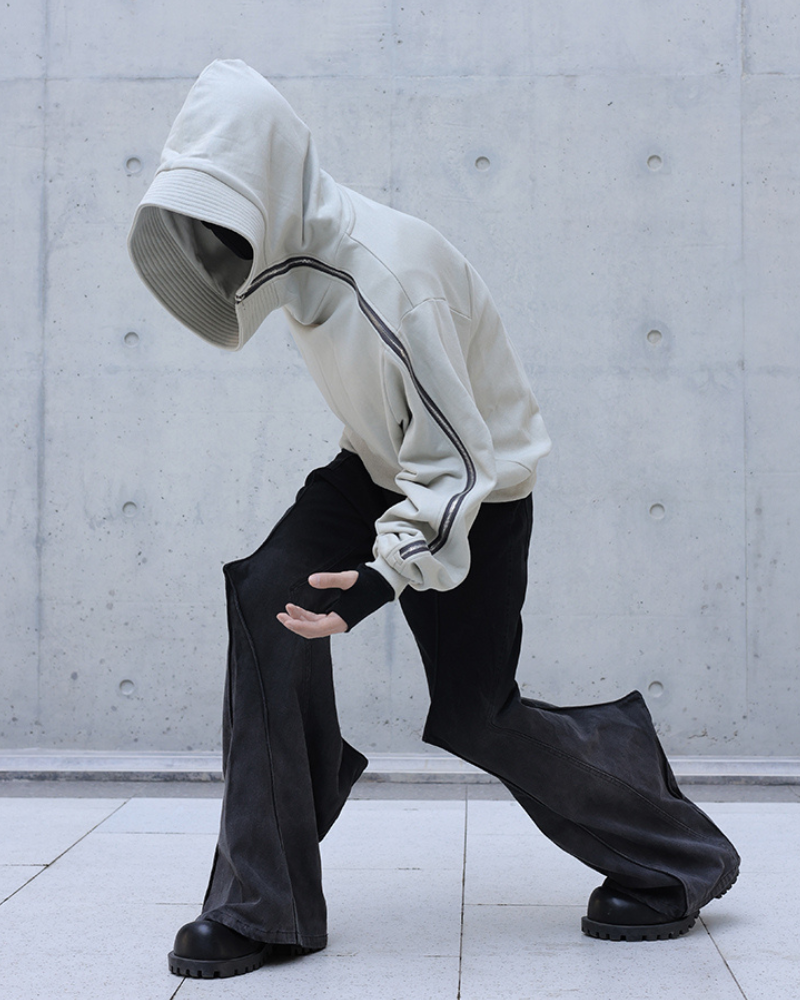 Streetwear High-Neck Asymmetrical Zip-Up Hoodie