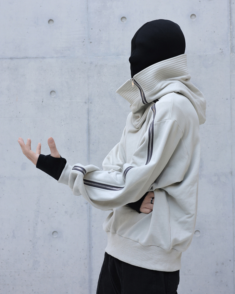 Streetwear High-Neck Asymmetrical Zip-Up Hoodie