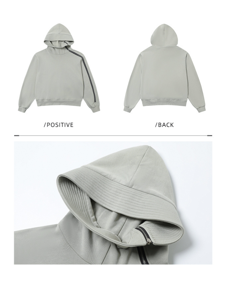 Streetwear High-Neck Asymmetrical Zip-Up Hoodie