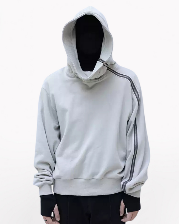 Streetwear High-Neck Asymmetrical Zip-Up Hoodie