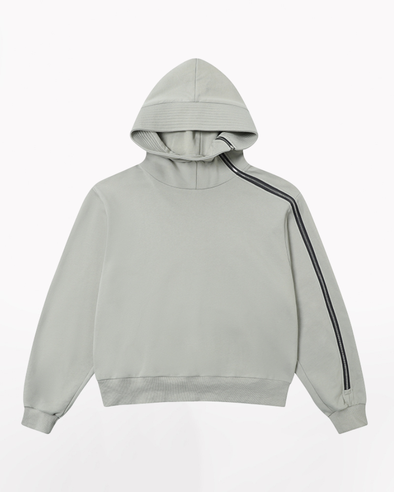 Streetwear High-Neck Asymmetrical Zip-Up Hoodie