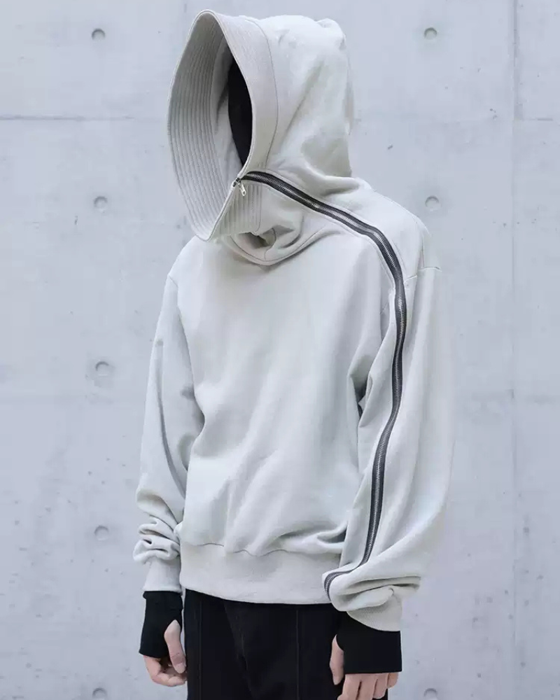 Streetwear High-Neck Asymmetrical Zip-Up Hoodie