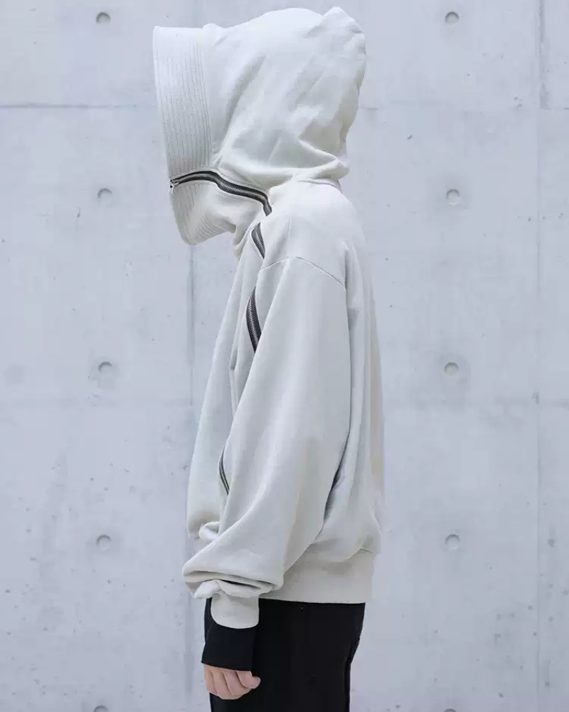 Streetwear High-Neck Asymmetrical Zip-Up Hoodie