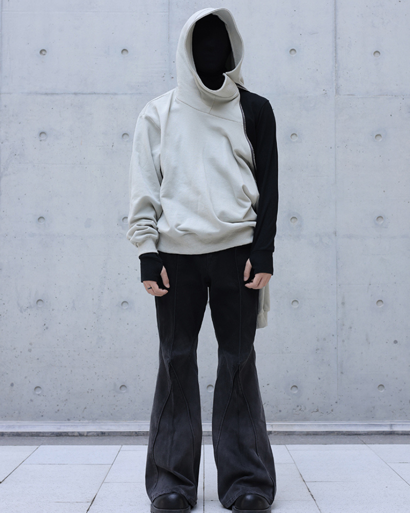 Streetwear High-Neck Asymmetrical Zip-Up Hoodie