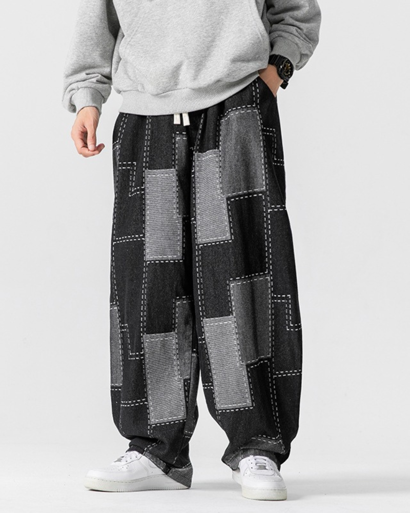 Streetwear Plaid Loose Hakama Pants