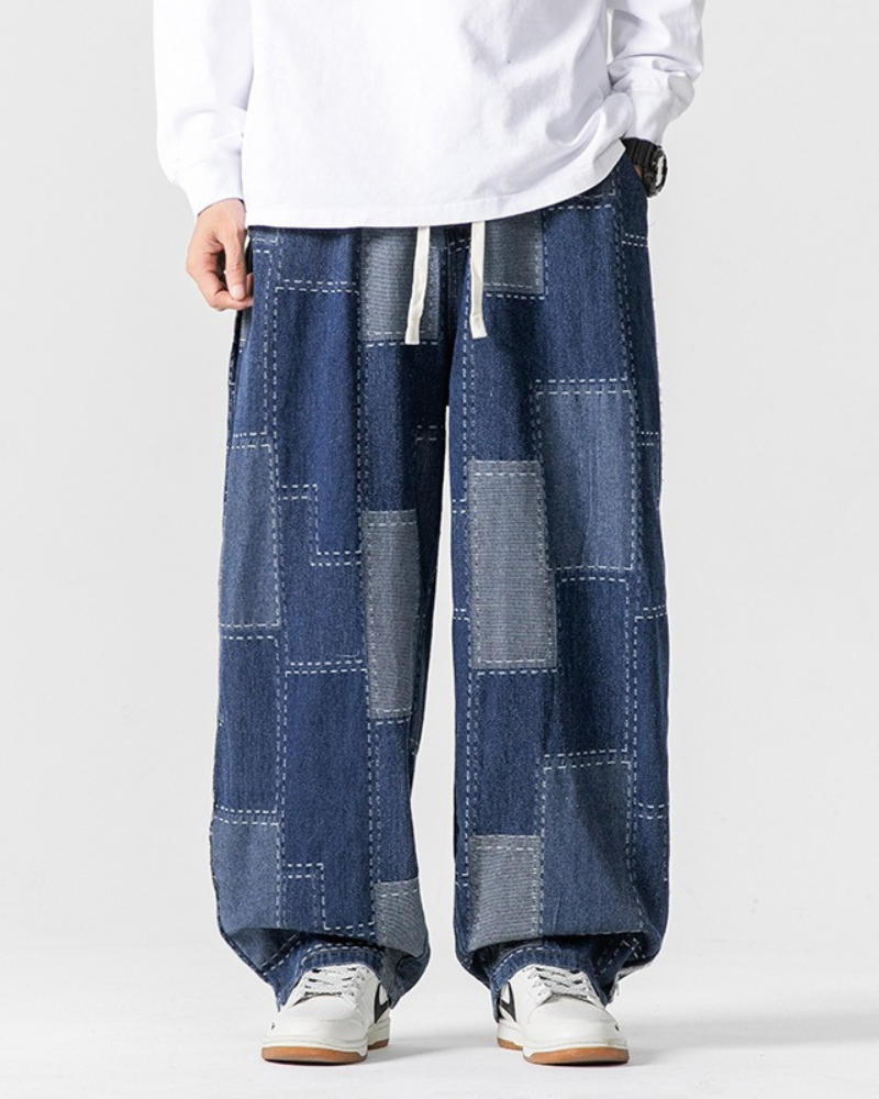 Streetwear Plaid Loose Hakama Pants