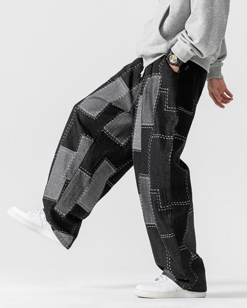 Streetwear Plaid Loose Hakama Pants