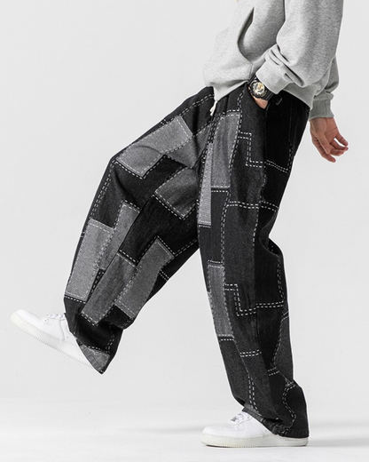 Streetwear Plaid Loose Hakama Pants