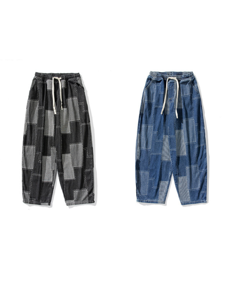 Streetwear Plaid Loose Hakama Pants