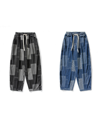 Streetwear Plaid Loose Hakama Pants