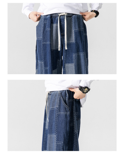 Streetwear Plaid Loose Hakama Pants