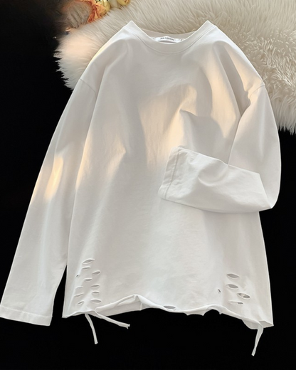 Streetwear Ripped Casual Base Layer Long Sleeve T-Shirt