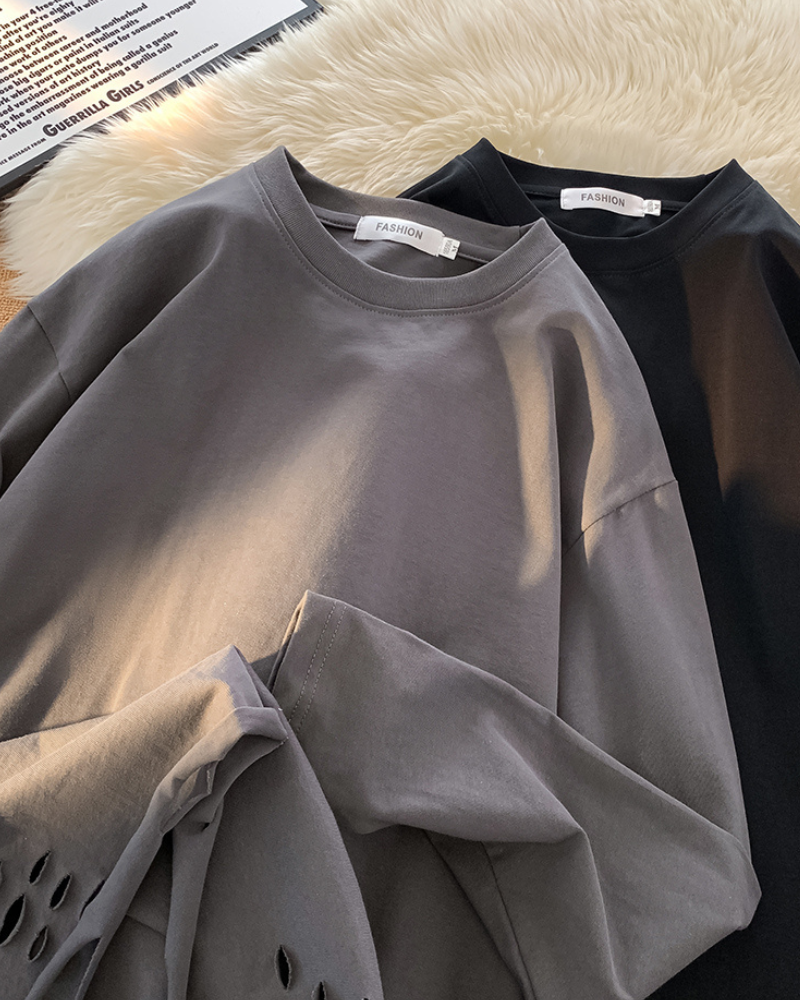 Streetwear Ripped Casual Base Layer Long Sleeve T-Shirt