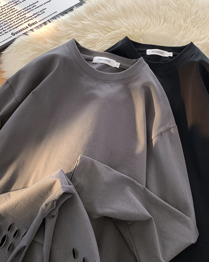 Streetwear Ripped Casual Base Layer Long Sleeve T-Shirt