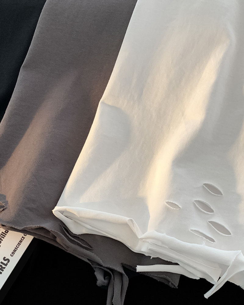 Streetwear Ripped Casual Base Layer Long Sleeve T-Shirt