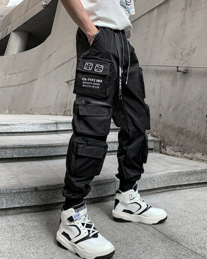 Streetwear Slim Fit Multi Pocket Black Cargo Pants Techwear Official