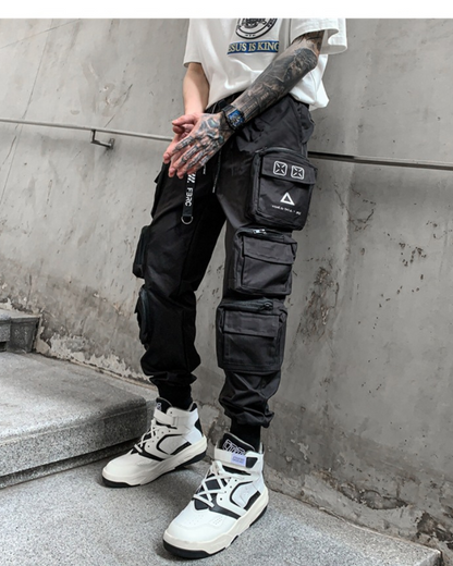 Streetwear Slim Fit Multi-Pocket Black Cargo Pants