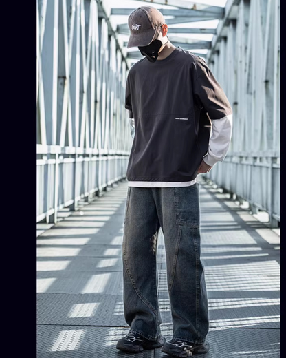 Streetwear Wash Paneled Straight Y2K Jeans