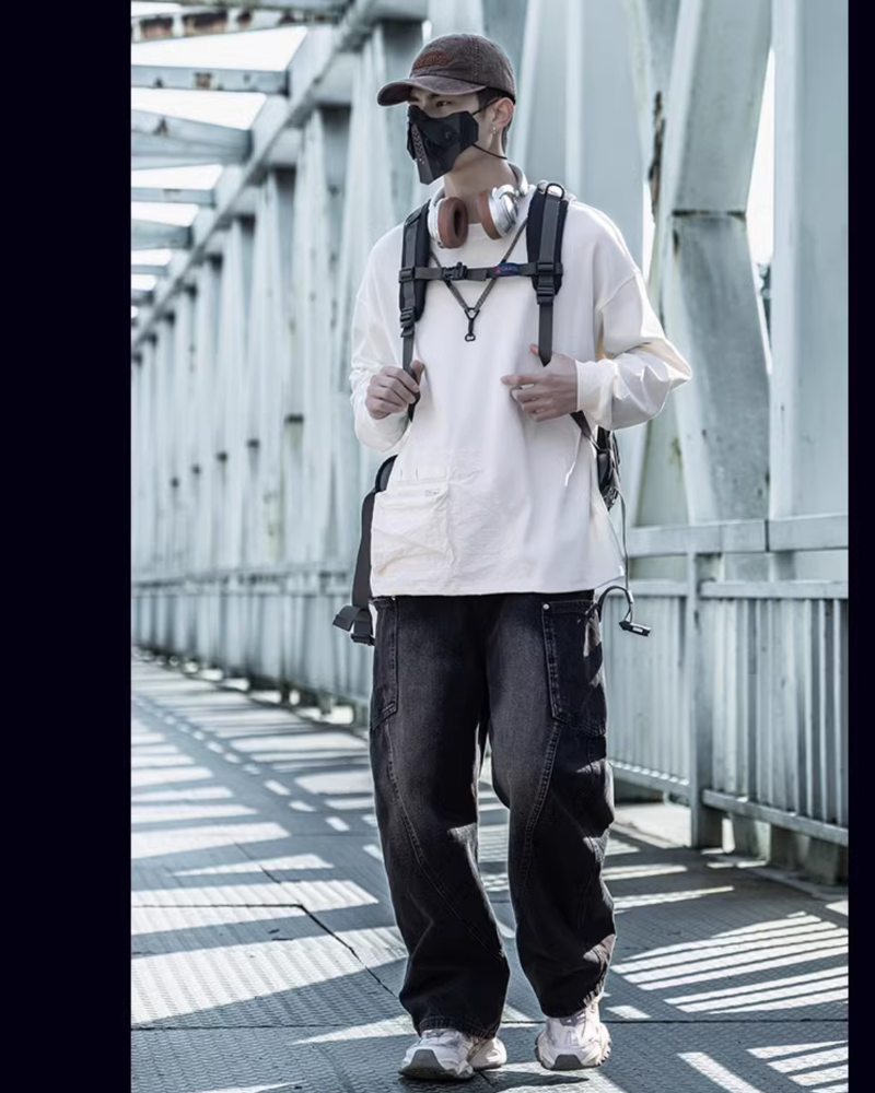 Streetwear Wash Paneled Straight Y2K Jeans