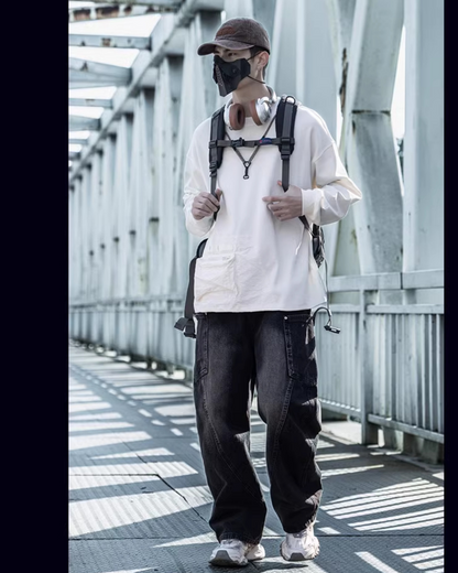 Streetwear Wash Paneled Straight Y2K Jeans