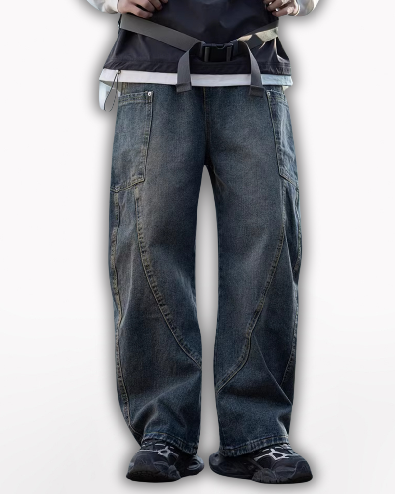 Streetwear Wash Paneled Straight Y2K Jeans