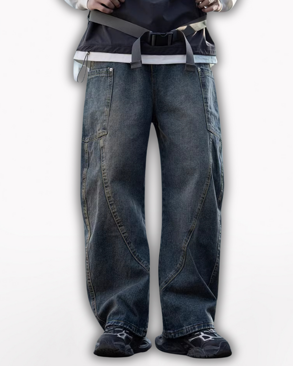 Streetwear Wash Paneled Straight Jeans