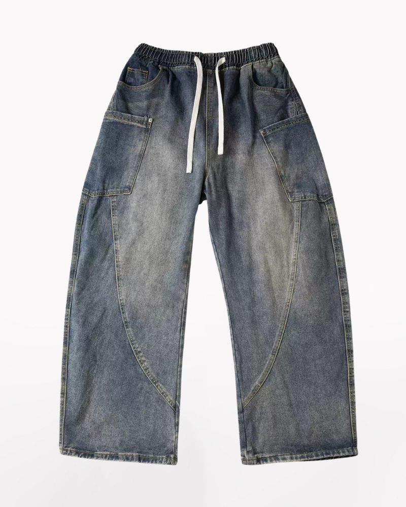 Streetwear Wash Paneled Straight Y2K Jeans