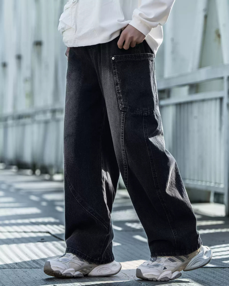 Streetwear Wash Paneled Straight Y2K Jeans