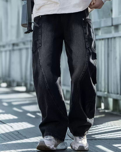 Streetwear Wash Paneled Straight Y2K Jeans