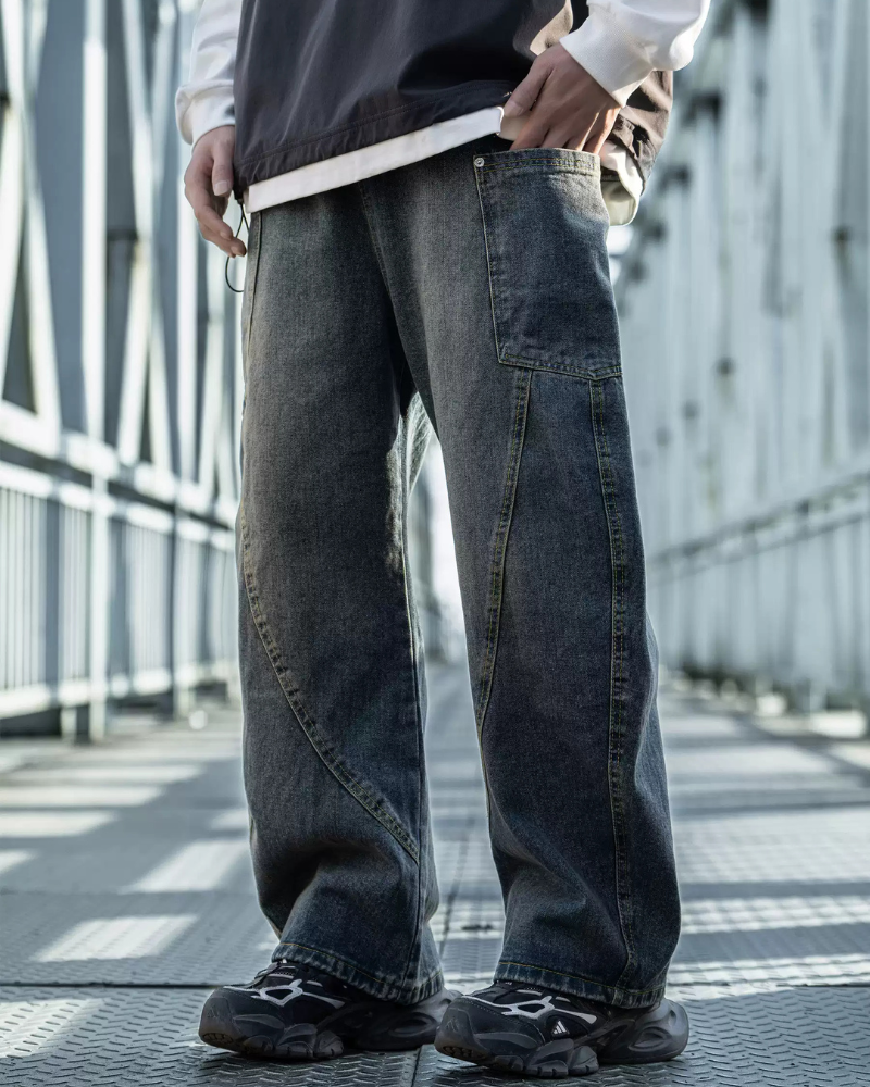 Streetwear Wash Paneled Straight Y2K Jeans