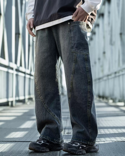 Streetwear Wash Paneled Straight Y2K Jeans