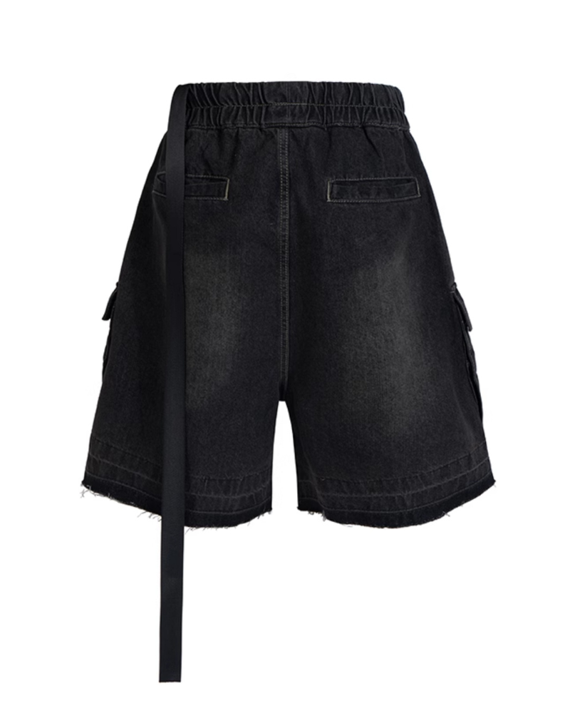Streetwear Washed Raw Edge Cargo Baggy Jorts