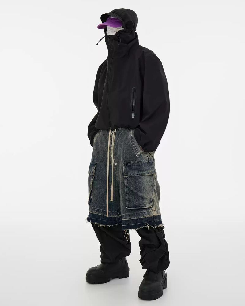 Streetwear Washed Raw Edge Cargo Baggy Jorts