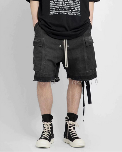 Streetwear Washed Raw Edge Cargo Baggy Jorts