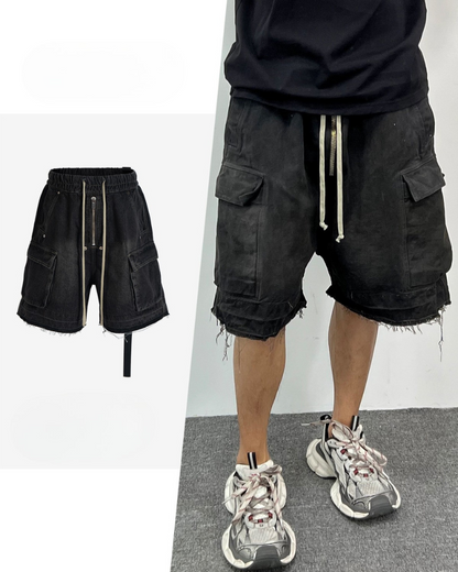 Streetwear Washed Raw Edge Cargo Baggy Jorts