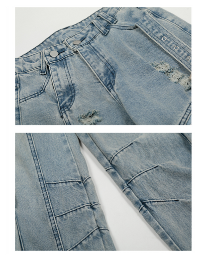 Streetwear Washed Ripped Women Denim Cargo Pants