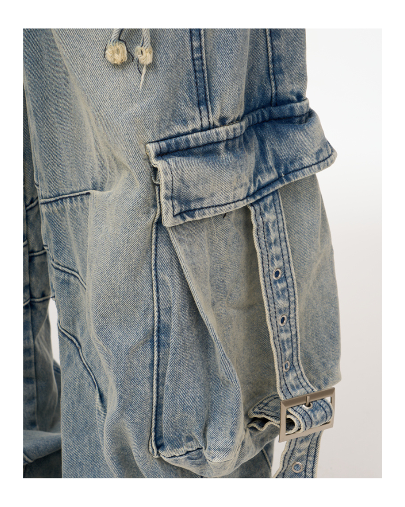 Streetwear Washed Ripped Women Denim Cargo Pants